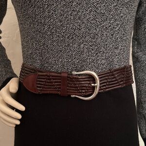Brighton Rich Brown Woven Belt with Silver-Tone Buckle